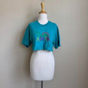 VINTAGE 90s CROPPED EMBROIDERED HAWAII WAIKIKI BEACH TEE - M